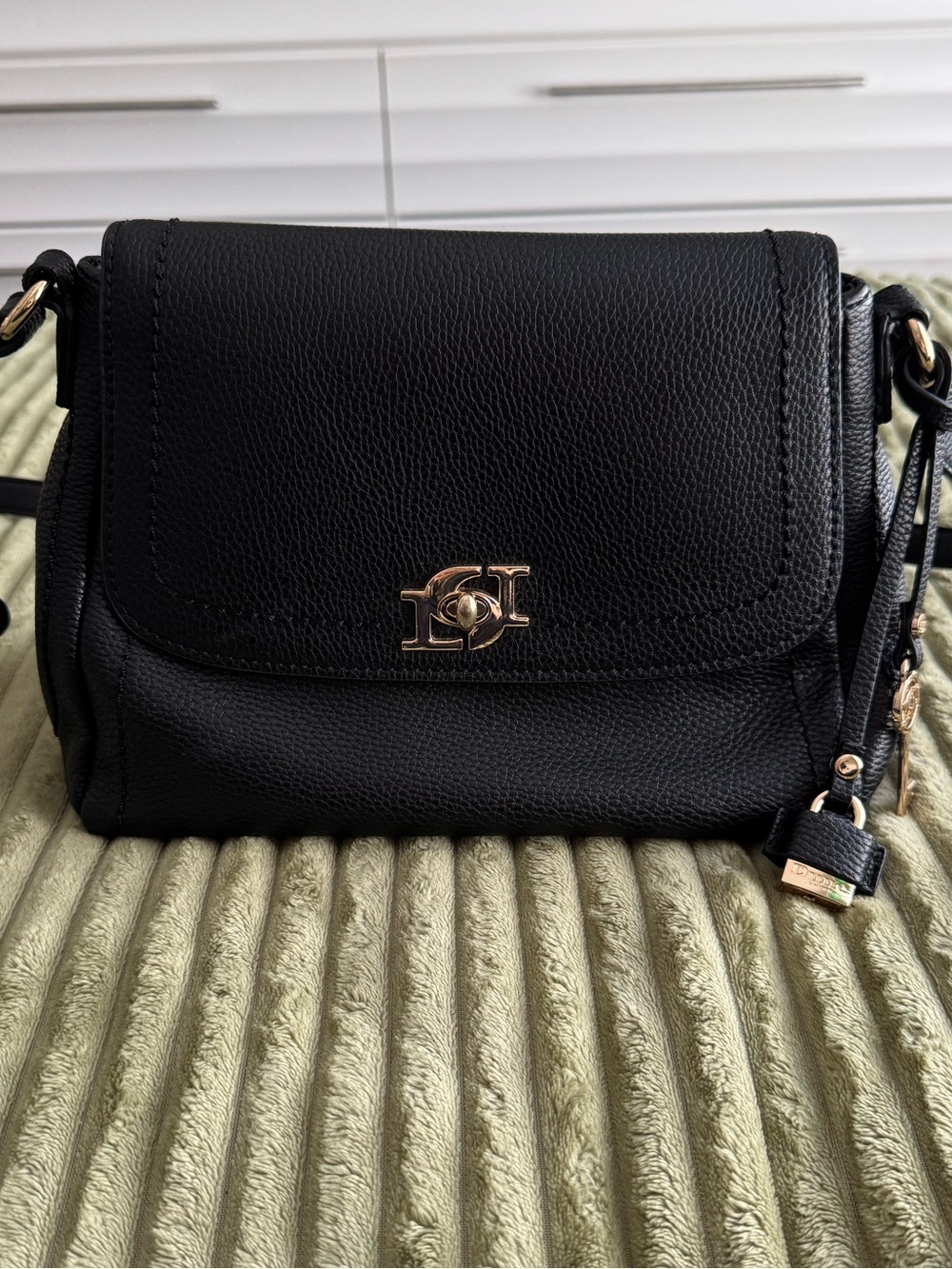 Dune London Pebbled Faux Leather Black Crossbody with Gold Accent Hardware